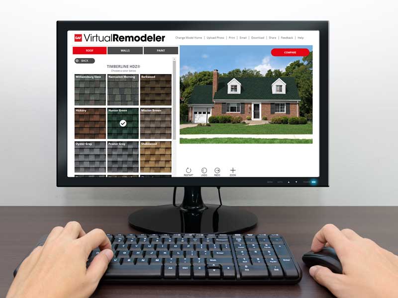 Person using GAF's Virtual Remodeler tool on a desktop computer